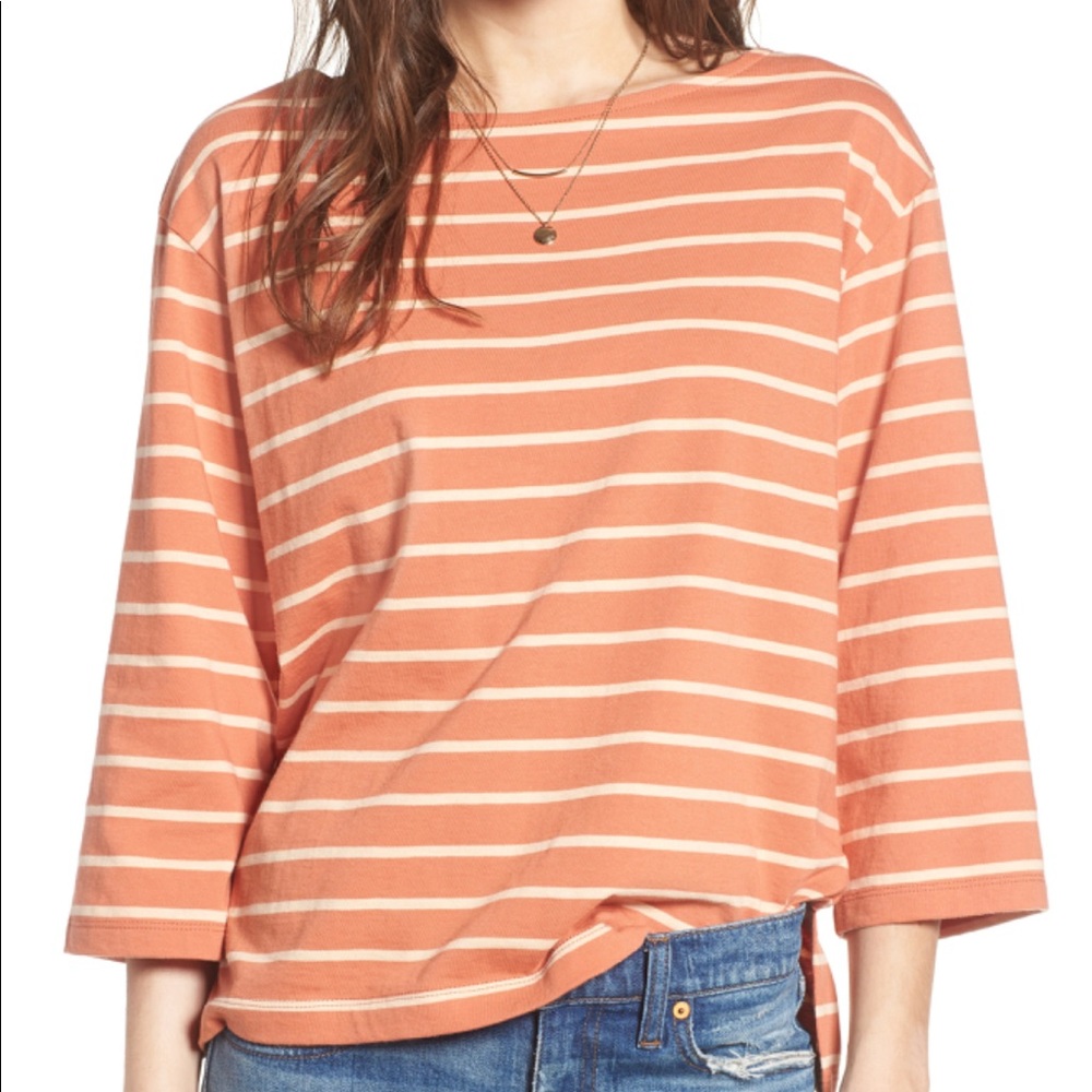 Madewell Stripe Boat Neck Top, Dried Coral